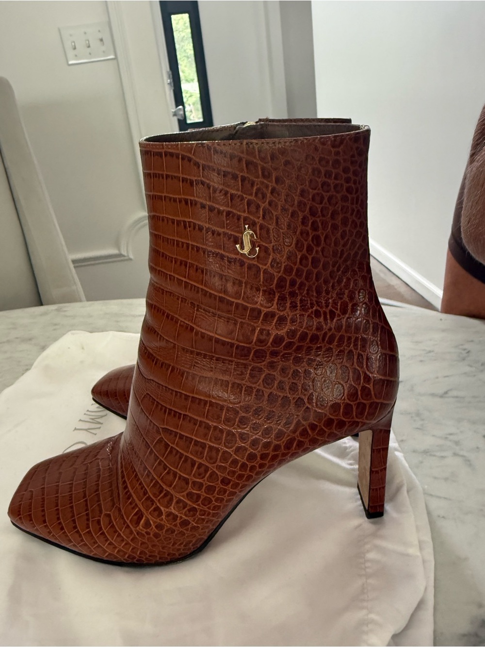 Jimmy Choo Brown Croc-Embossed Leather Ankle Booties - Picture 5 of 8